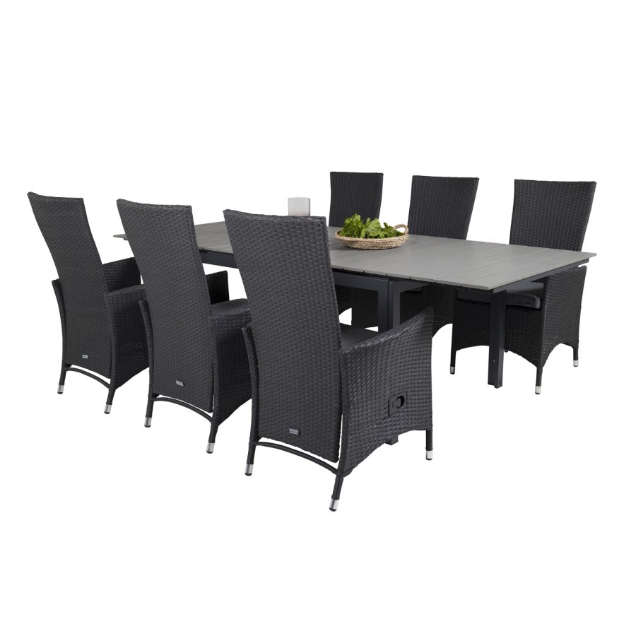 VENTURE DESIGN Gartenset, mit Levels-Tisch, mit Verlängerung und 6 Padova-Relaxsesseln - Anthrazit/Alu