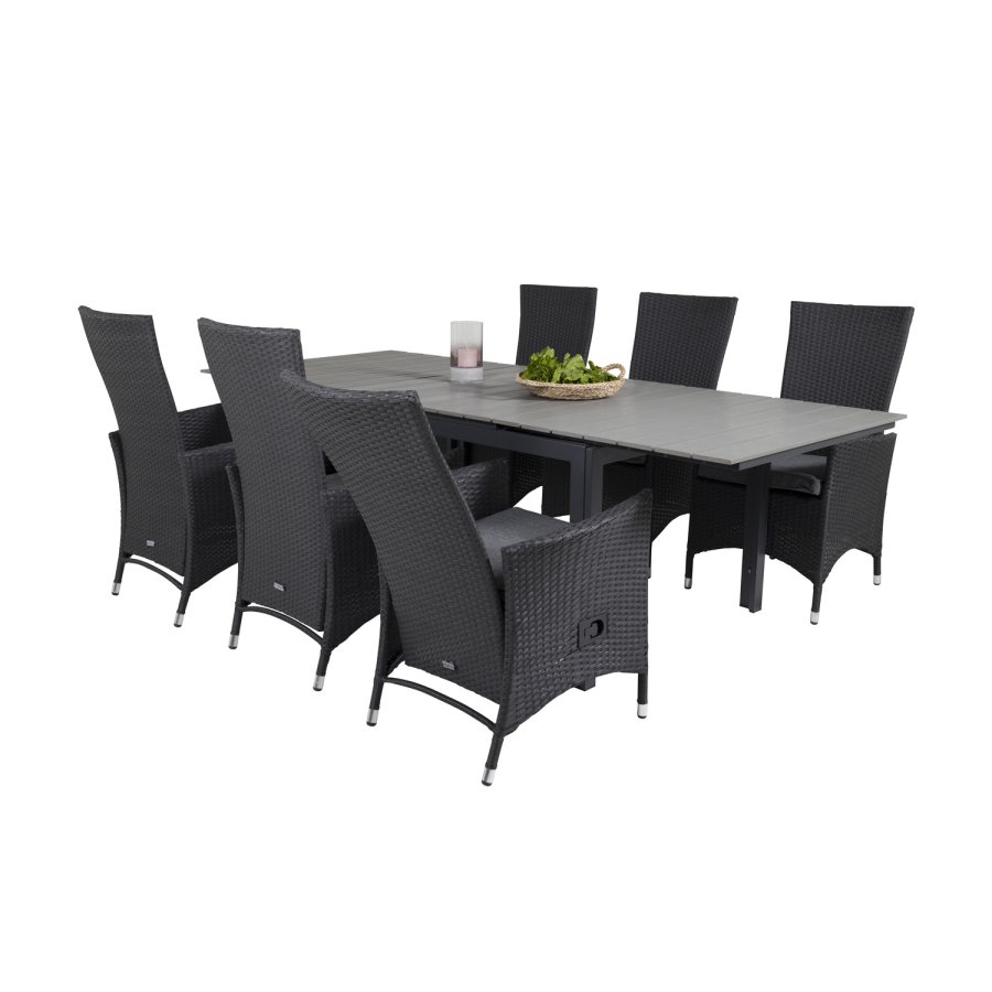 VENTURE DESIGN Gartenset, mit Levels-Tisch, mit Verlängerung und 6 Padova-Relaxsesseln - Anthrazit/Alu