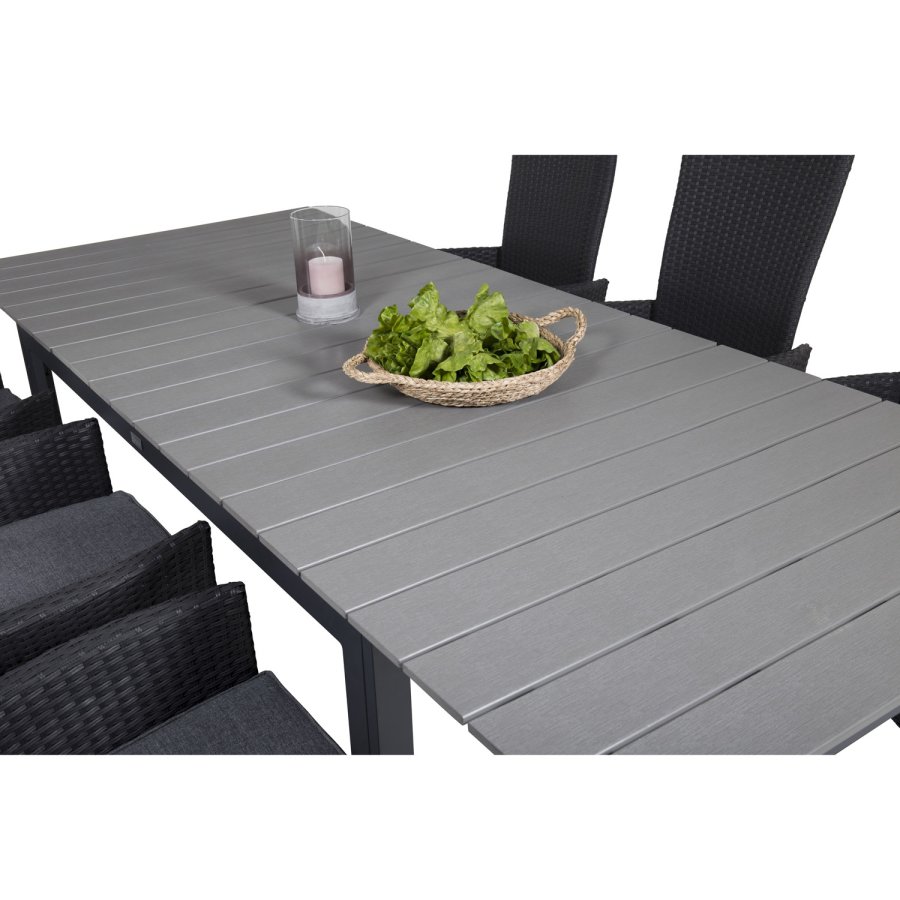 VENTURE DESIGN Gartenset, mit Levels-Tisch, mit Verlängerung und 6 Padova-Relaxsesseln - Anthrazit/Alu