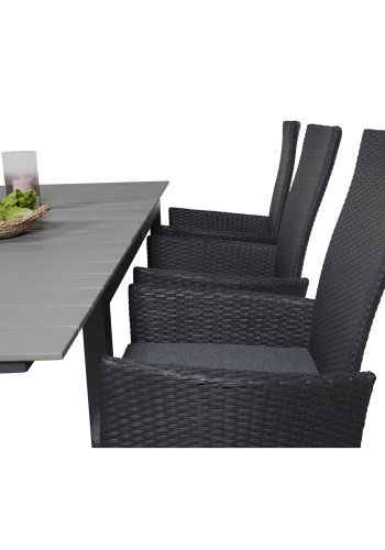 VENTURE DESIGN Gartenset, mit Levels-Tisch, mit Verlängerung und 6 Padova-Relaxsesseln - Anthrazit/Alu