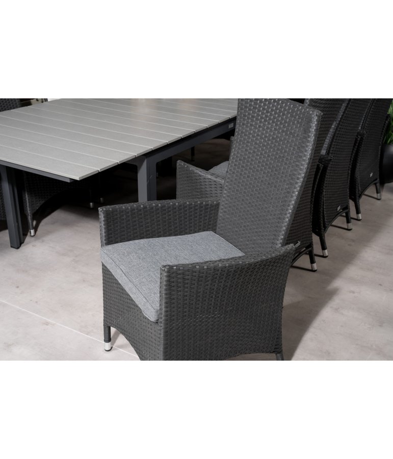 VENTURE DESIGN havest m Levels bord m udtrk og 8 Padova stole m recliner -sort rattan/gr aintwood