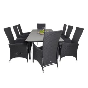 VENTURE DESIGN havest m Levels bord m udtrk og 8 Padova stole m recliner -sort rattan/gr aintwood