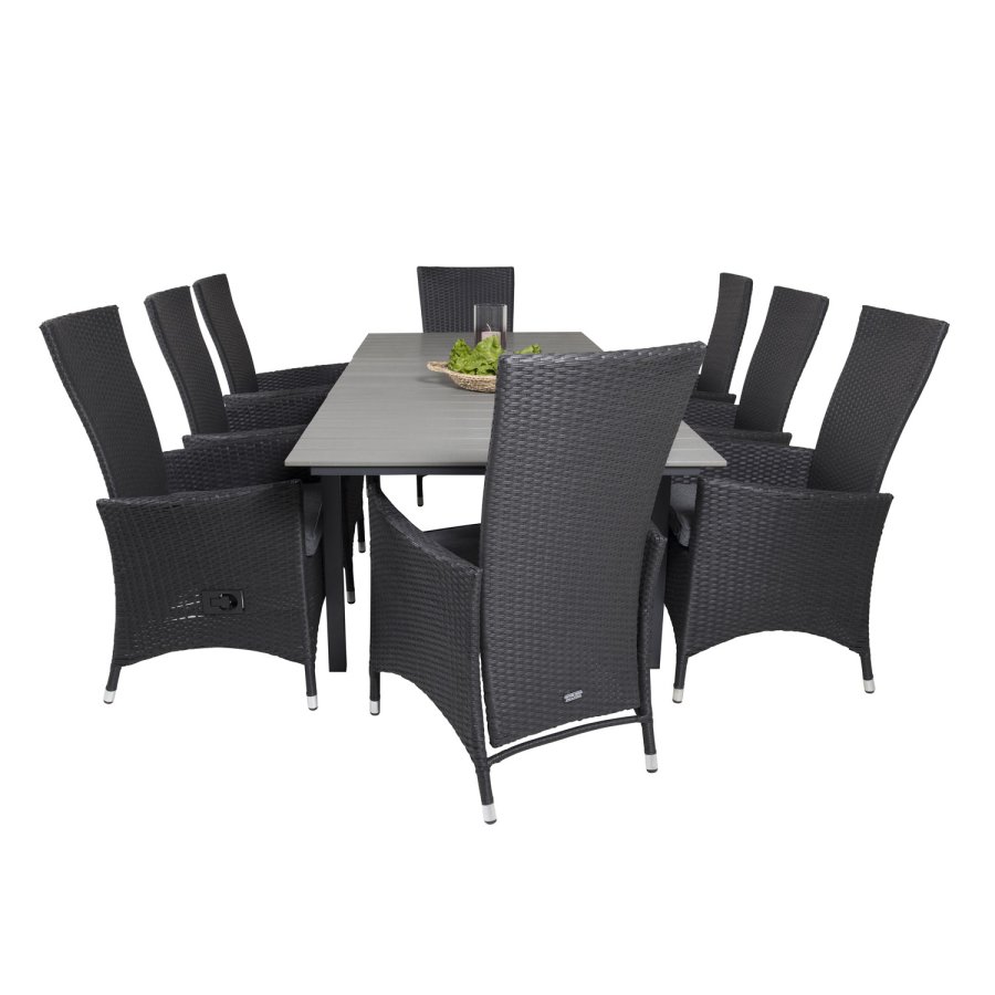 VENTURE DESIGN havest m Levels bord m udtrk og 8 Padova stole m recliner -sort rattan/gr aintwood
