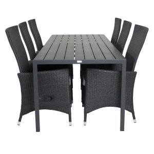 VENTURE DESIGN havest, m. Break bord (205x90) og 6 Padova recliner stole - aintwood/alu/flet