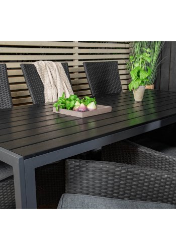 VENTURE DESIGN havest, m. Break bord (205x90) og 6 Padova recliner stole - aintwood/alu/flet