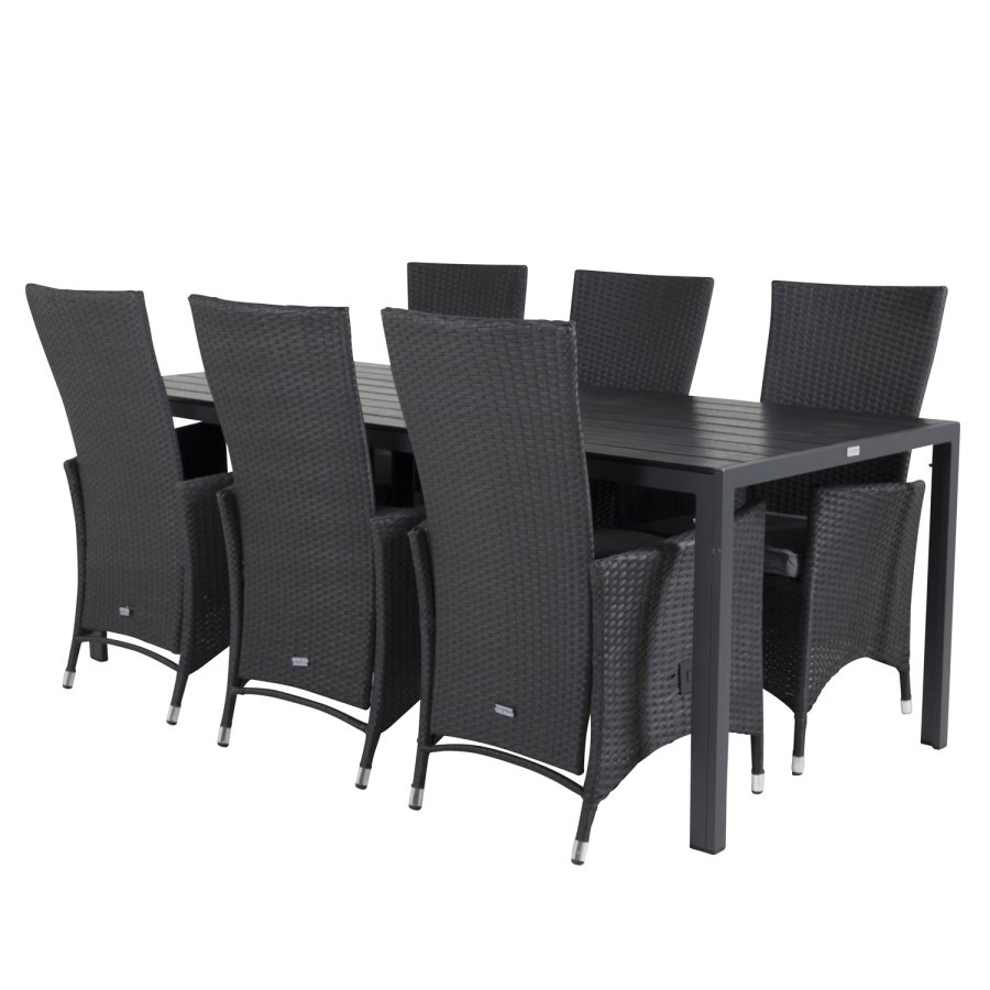 VENTURE DESIGN havest, m. Break bord (205x90) og 6 Padova recliner stole - aintwood/alu/flet