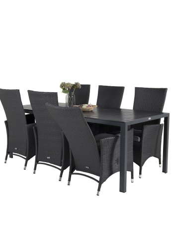 VENTURE DESIGN havest, m. Break bord (205x90) og 6 Padova recliner stole - aintwood/alu/flet