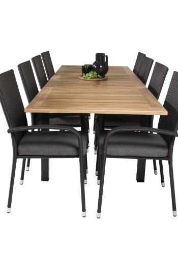 VENTURE DESIGN havest m. Panama bord m. udtrk og 8 Anna stole m. armln - teak/sort rattan/alu