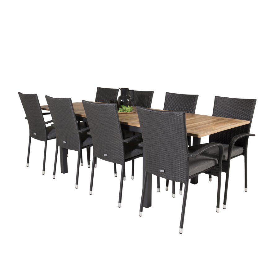 VENTURE DESIGN havest m. Panama bord m. udtrk og 8 Anna stole m. armln - teak/sort rattan/alu