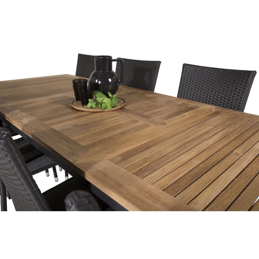 VENTURE DESIGN havest m. Panama bord m. udtrk og 8 Anna stole m. armln - teak/sort rattan/alu