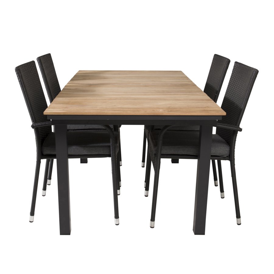 VENTURE DESIGN havest, m. Mexico bord, m. udtrk og 4 Anna stole - natur teak/sort alu 