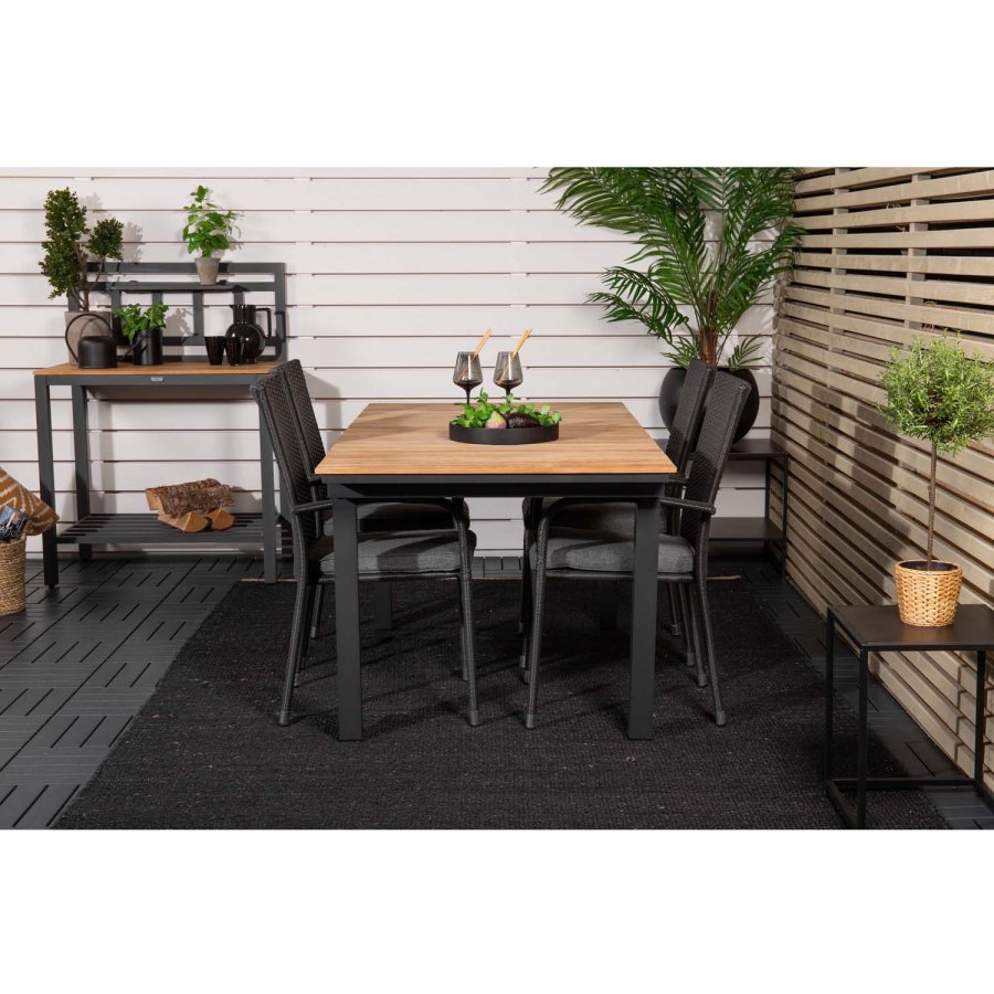 VENTURE DESIGN havest, m. Mexico bord, m. udtrk og 4 Anna stole - natur teak/sort alu 