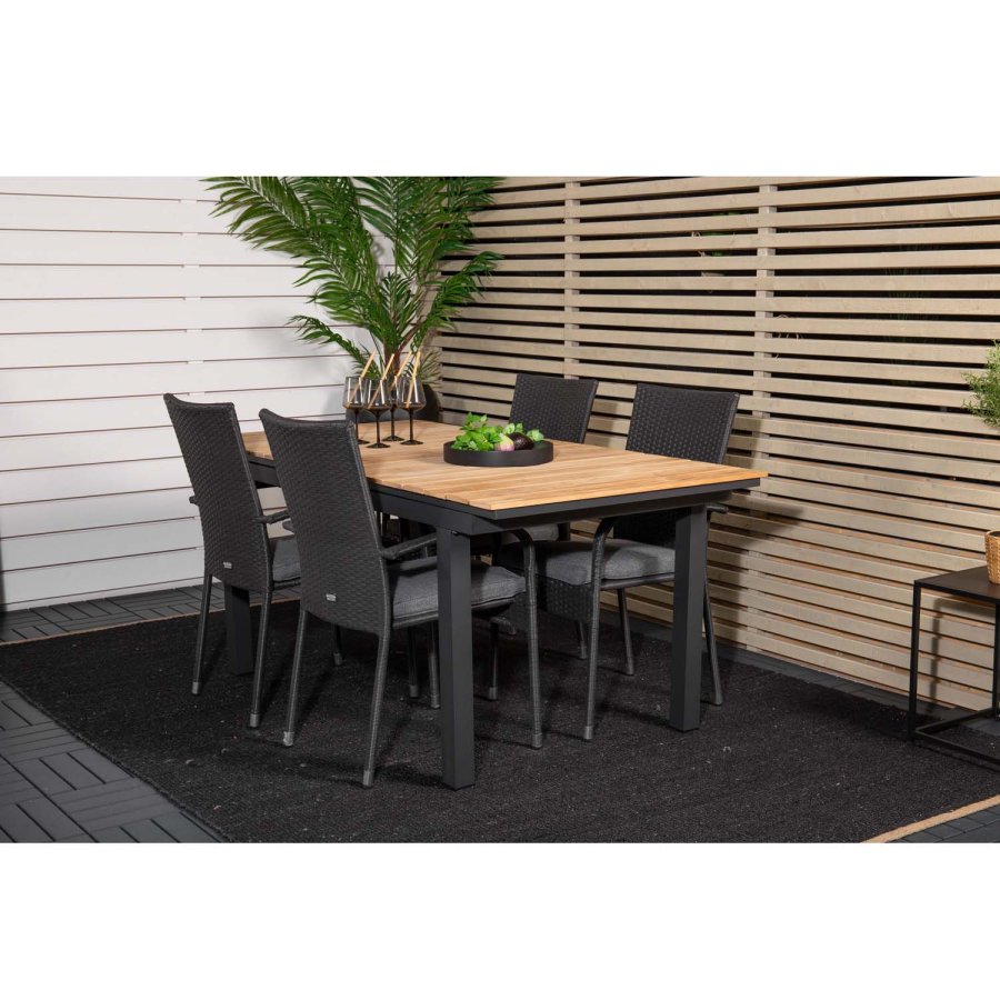 VENTURE DESIGN havest, m. Mexico bord, m. udtrk og 4 Anna stole - natur teak/sort alu 