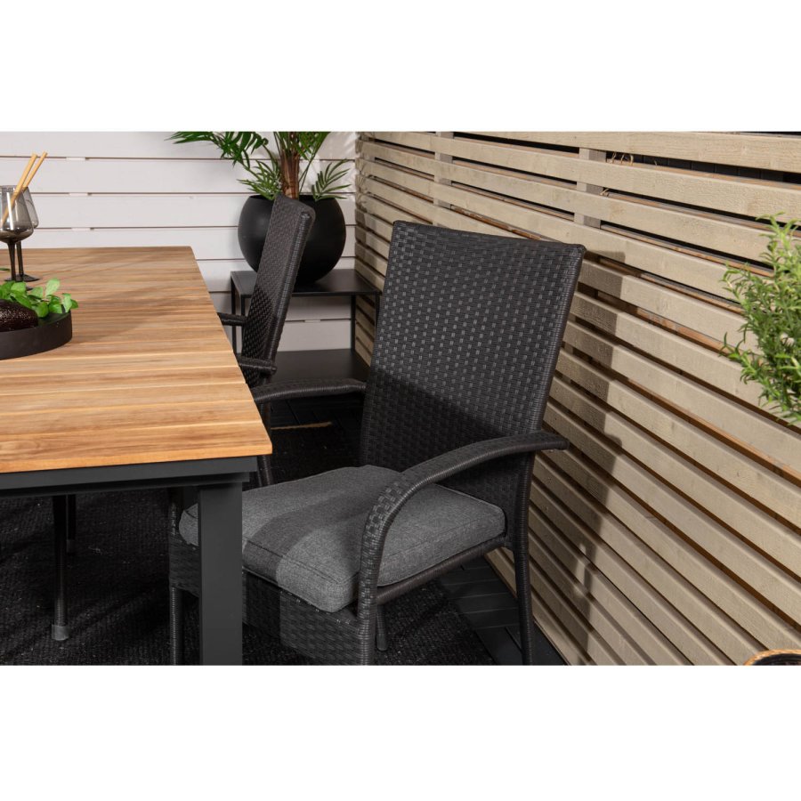 VENTURE DESIGN havest, m. Mexico bord, m. udtrk og 4 Anna stole - natur teak/sort alu 
