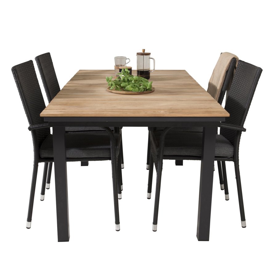 VENTURE DESIGN havest, m. Mexico bord, m. udtrk og 4 Anna stole - natur teak/sort alu 
