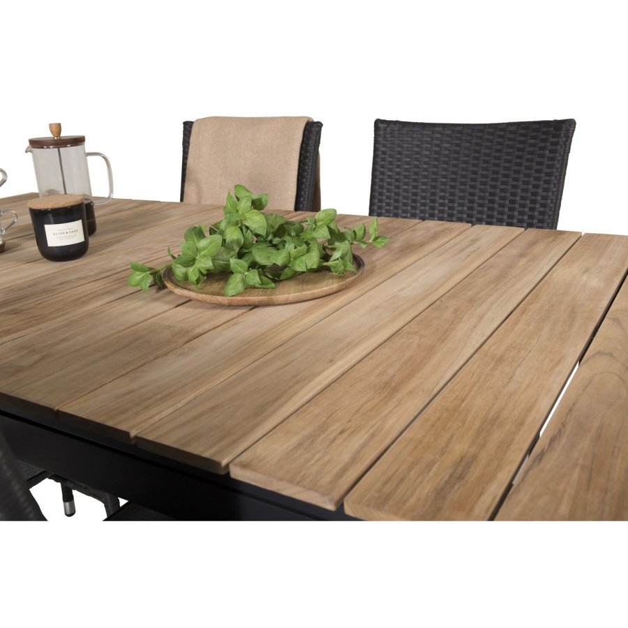 VENTURE DESIGN havest, m. Mexico bord, m. udtrk og 4 Anna stole - natur teak/sort alu 