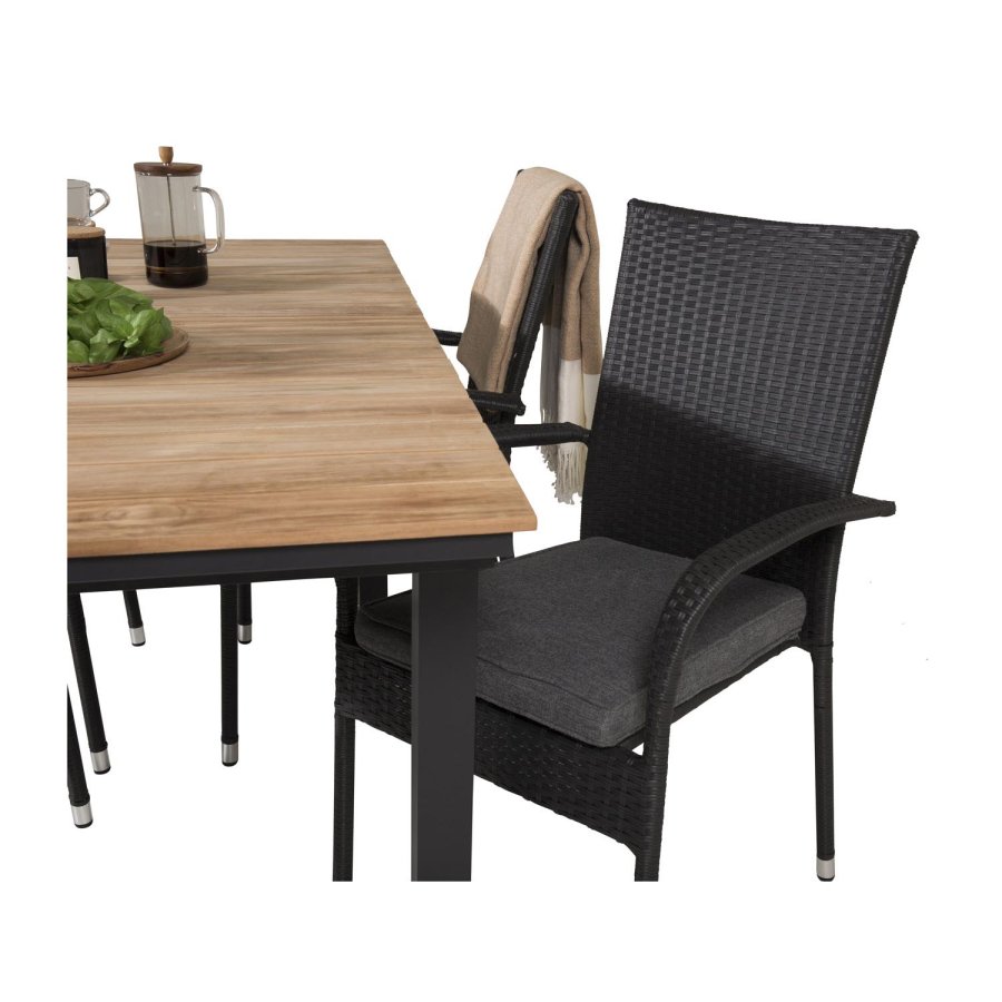 VENTURE DESIGN havest, m. Mexico bord, m. udtrk og 4 Anna stole - natur teak/sort alu 
