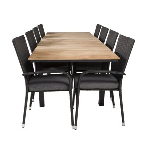 VENTURE DESIGN havest m. Mexico bord m. udtrk og 8 Anna stole m. armln + hynde - teak/sort rattan