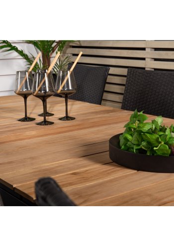 VENTURE DESIGN havest m. Mexico bord m. udtrk og 8 Anna stole m. armln + hynde - teak/sort rattan