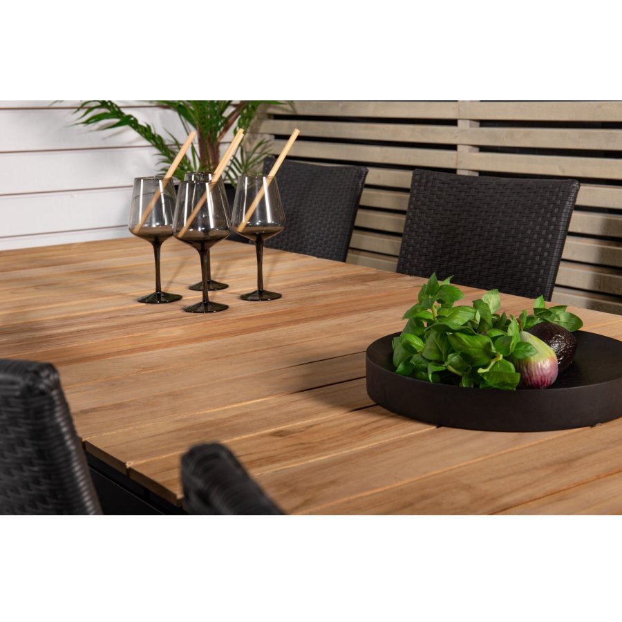 VENTURE DESIGN havest m. Mexico bord m. udtrk og 8 Anna stole m. armln + hynde - teak/sort rattan