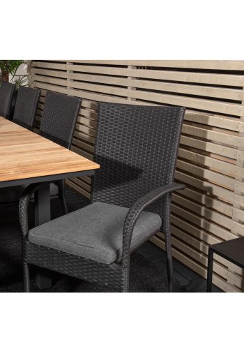 VENTURE DESIGN havest m. Mexico bord m. udtrk og 8 Anna stole m. armln + hynde - teak/sort rattan