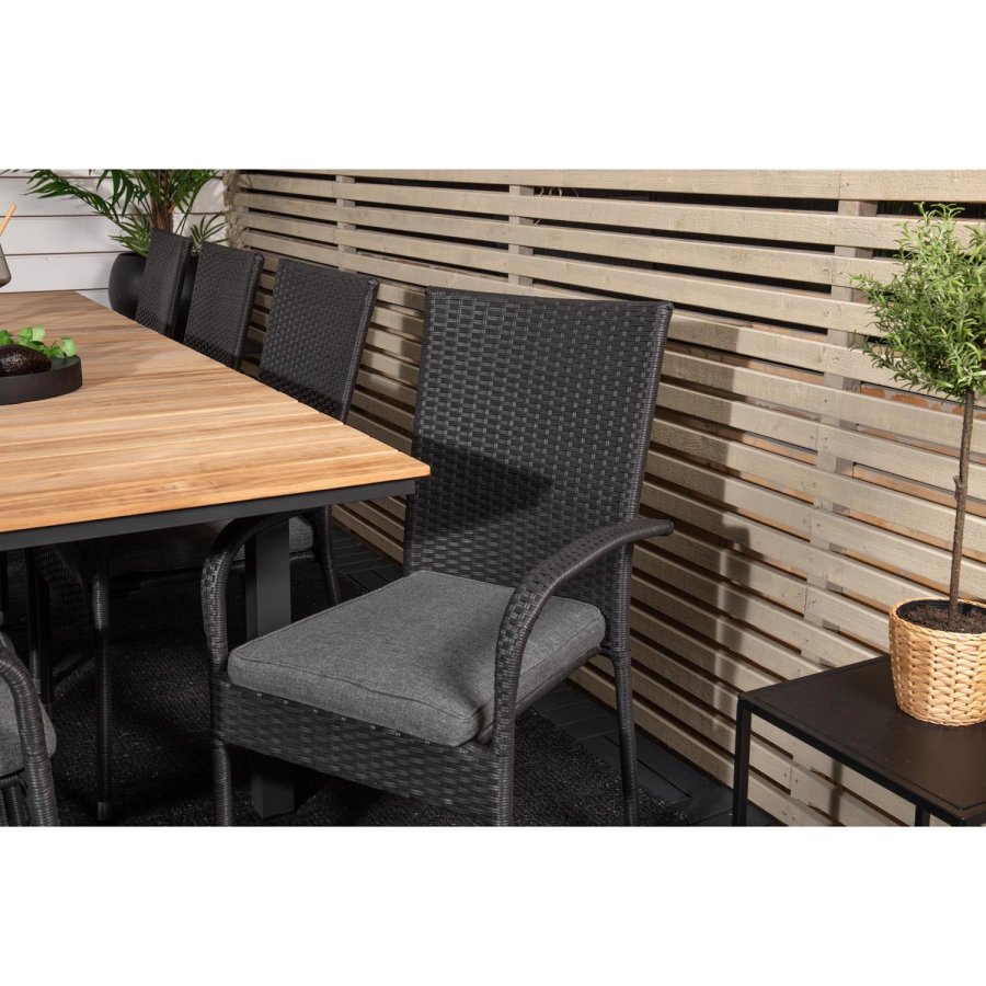 VENTURE DESIGN havest m. Mexico bord m. udtrk og 8 Anna stole m. armln + hynde - teak/sort rattan