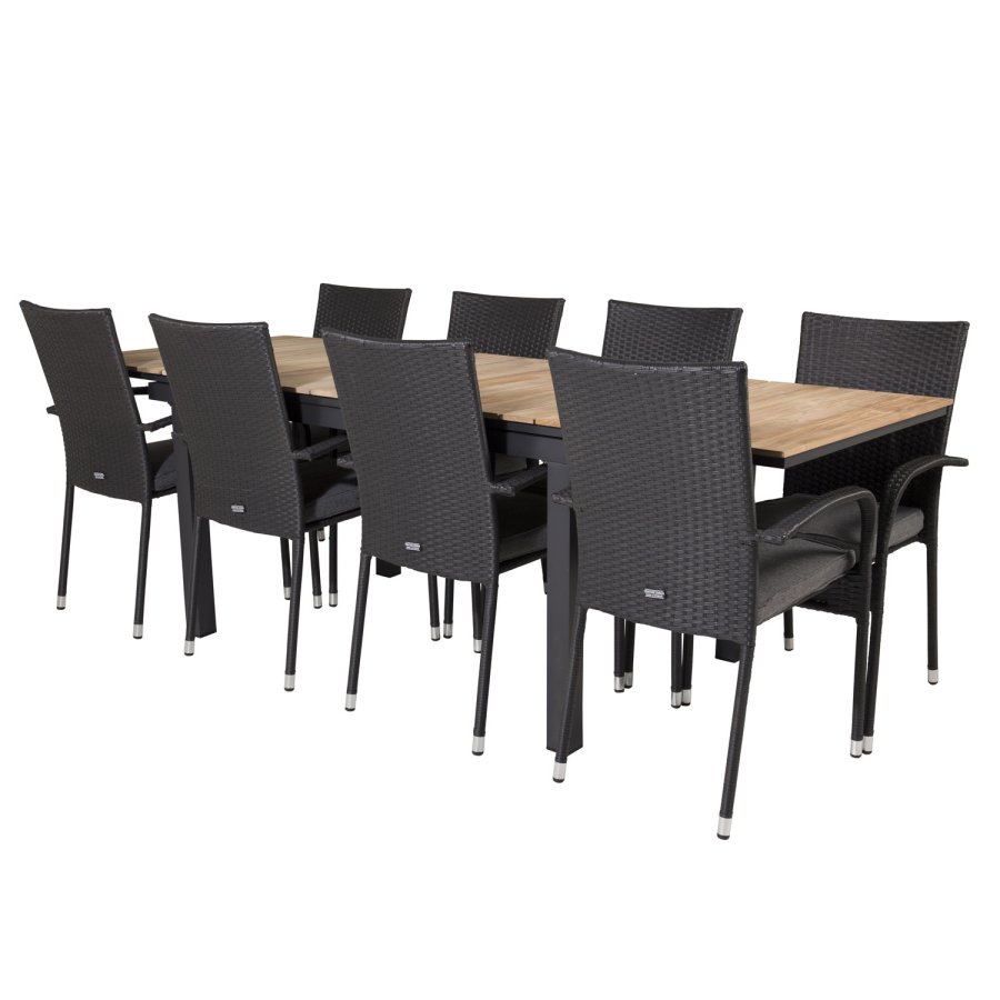 VENTURE DESIGN havest m. Mexico bord m. udtrk og 8 Anna stole m. armln + hynde - teak/sort rattan