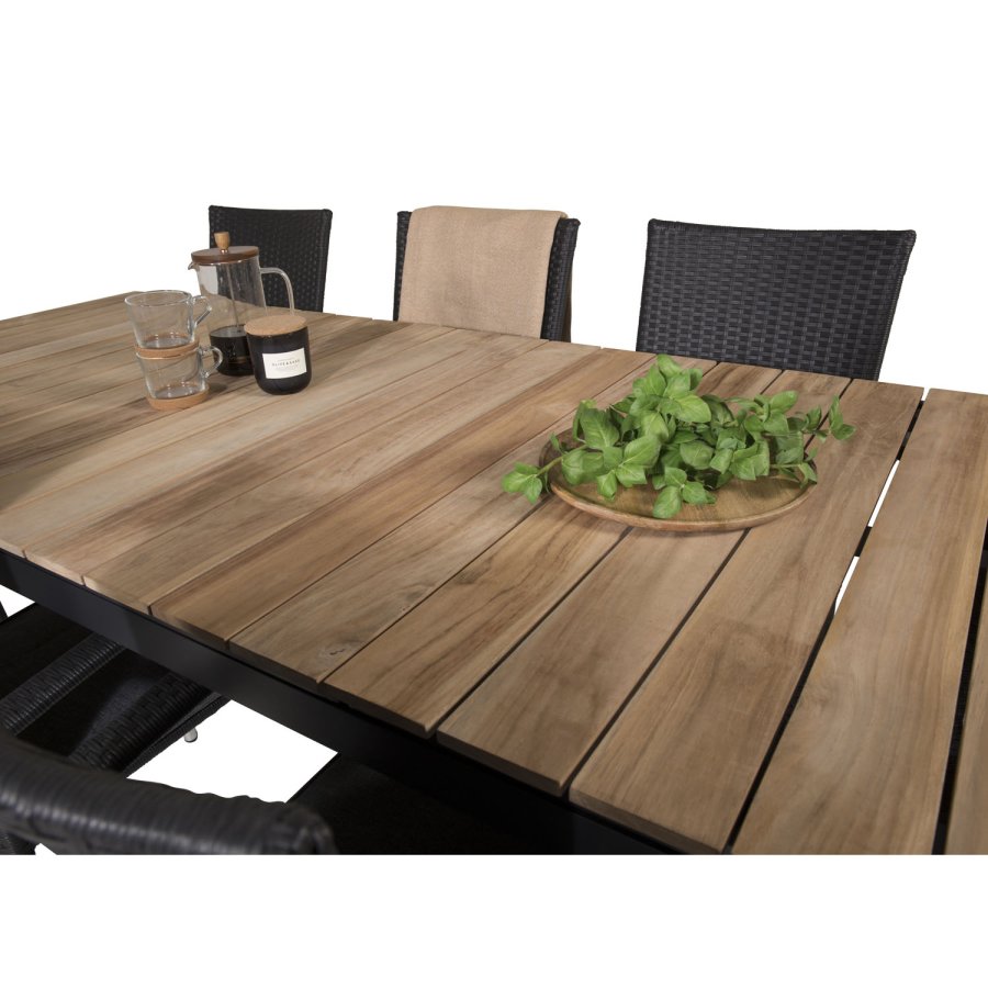 VENTURE DESIGN havest m. Mexico bord m. udtrk og 8 Anna stole m. armln + hynde - teak/sort rattan