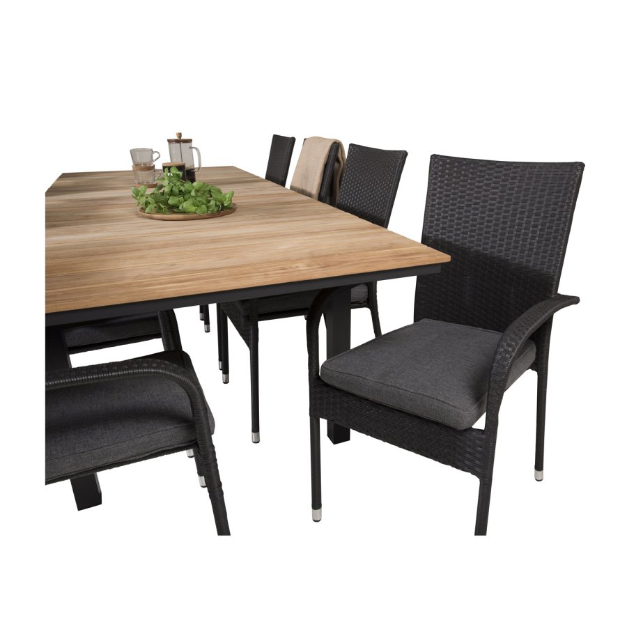 VENTURE DESIGN havest m. Mexico bord m. udtrk og 8 Anna stole m. armln + hynde - teak/sort rattan