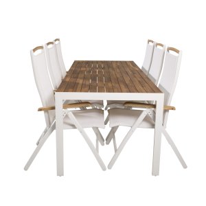 VENTURE DESIGN havest, m. Bois bord (200x100) og 6 Panama 5:pos. stole, m. armln - akacie/alu