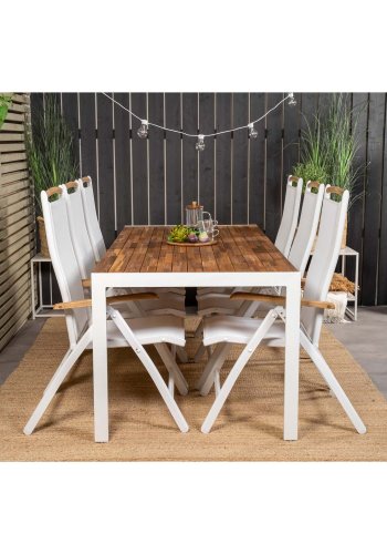 VENTURE DESIGN havest, m. Bois bord (200x100) og 6 Panama 5:pos. stole, m. armln - akacie/alu