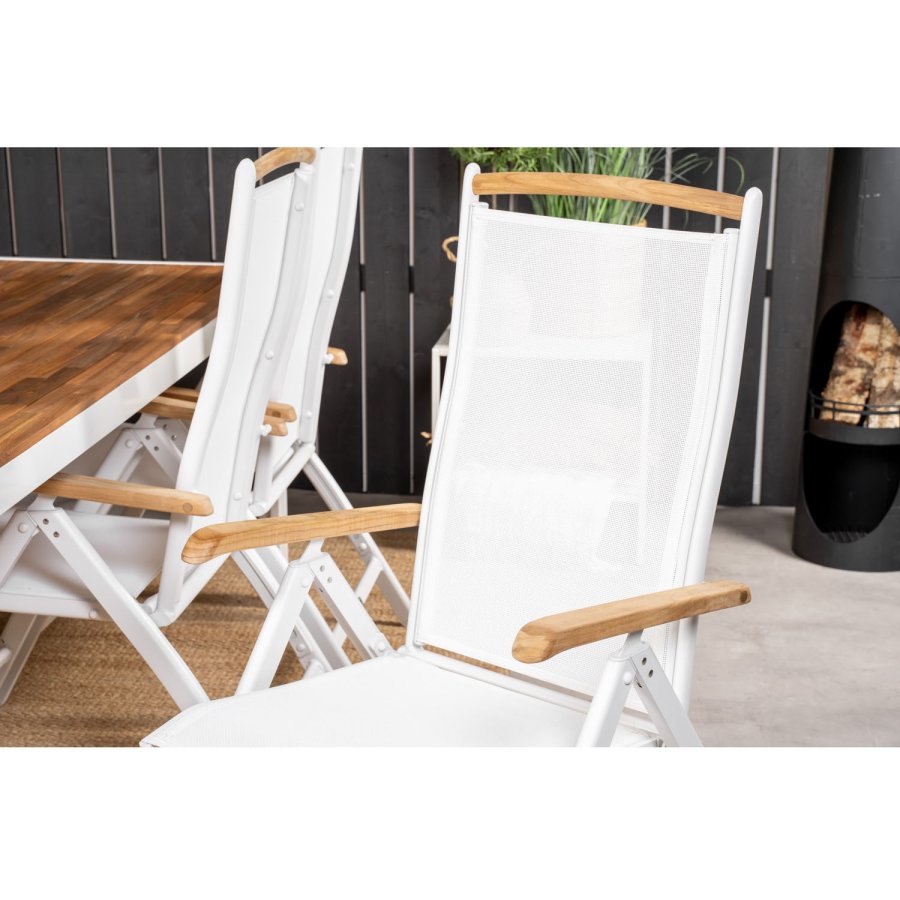 VENTURE DESIGN havest, m. Bois bord (200x100) og 6 Panama 5:pos. stole, m. armln - akacie/alu