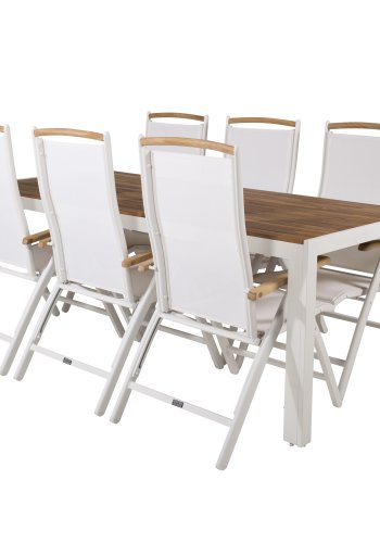 VENTURE DESIGN havest, m. Bois bord (200x100) og 6 Panama 5:pos. stole, m. armln - akacie/alu