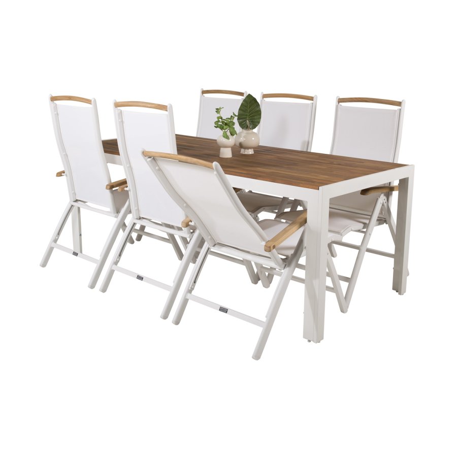 VENTURE DESIGN havest, m. Bois bord (200x100) og 6 Panama 5:pos. stole, m. armln - akacie/alu