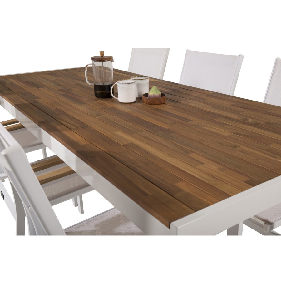 VENTURE DESIGN havest, m. Bois bord (200x100) og 6 Texas stole, m. armln - akacie/alu/textilene