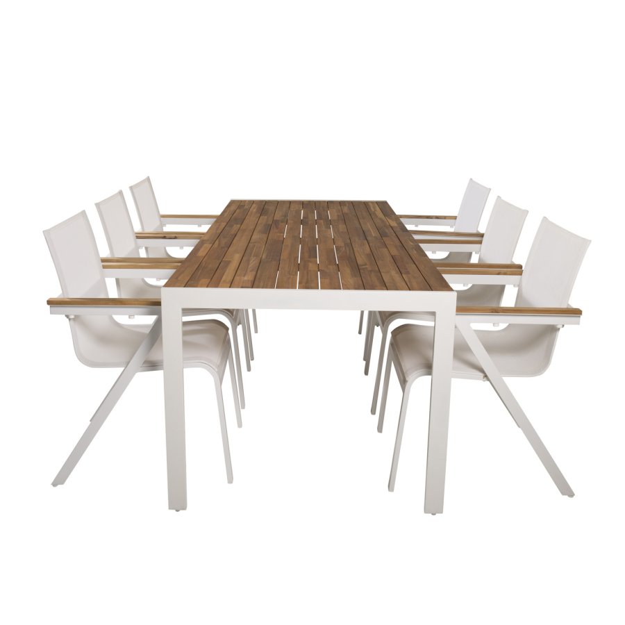 VENTURE DESIGN havest, m. Bois bord (200x100) og 6 Mexico stole, m. armln - akacie/alu/textilene