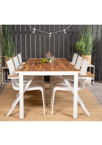 VENTURE DESIGN havest, m. Bois bord (200x100) og 6 Mexico stole, m. armln - akacie/alu/textilene