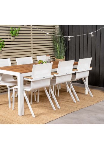 VENTURE DESIGN havest, m. Bois bord (200x100) og 6 Mexico stole, m. armln - akacie/alu/textilene