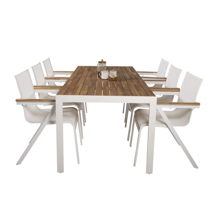 VENTURE DESIGN havest, m. Bois bord (200x100) og 6 Mexico stole, m. armln - akacie/alu/textilene