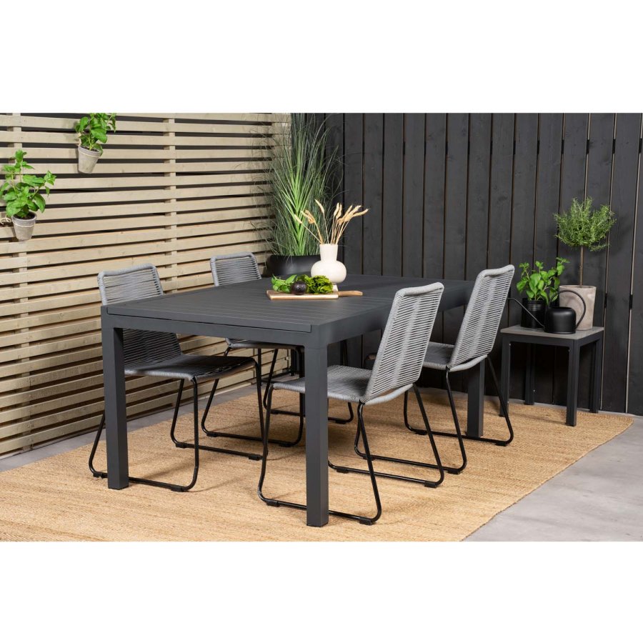 VENTURE DESIGN havest, m. Marbella bord, m. udtrk og 4 Lindos stole - reb/aluminium