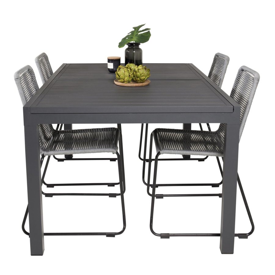 VENTURE DESIGN havest, m. Marbella bord, m. udtrk og 4 Lindos stole - reb/aluminium