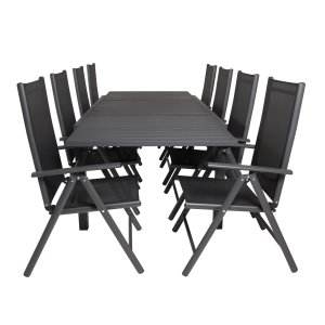 VENTURE DESIGN havest m. Marbella bord m. udtrk og 8 Break stole m. recliner - sort alu/textilene
