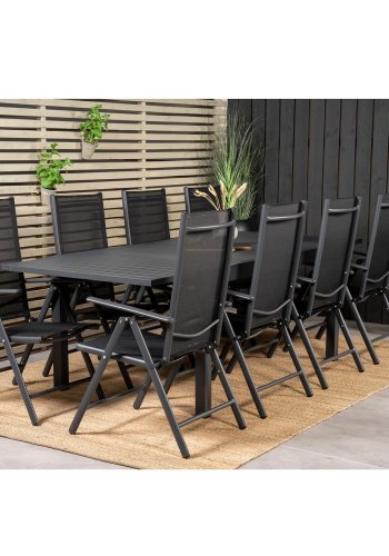 VENTURE DESIGN havest m. Marbella bord m. udtrk og 8 Break stole m. recliner - sort alu/textilene