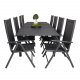 VENTURE DESIGN havest m. Marbella bord m. udtrk og 8 Break stole m. recliner - sort alu/textilene