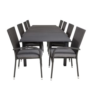 VENTURE DESIGN havest m Marbella bord m. udtrk og 8 Anna stole m. armln + hynde - sort rattan/alu