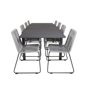 VENTURE DESIGN havest m. Marbella bord m. udtrk og 8 Lindos stole - grt reb/sort alu