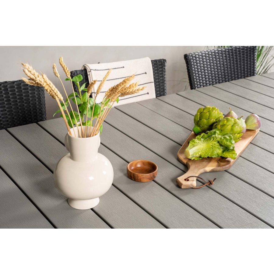 VENTURE DESIGN havest, m. Levels bord, m. udtrk og 6 Knick stole, m. armln - aintwood/alu/flet