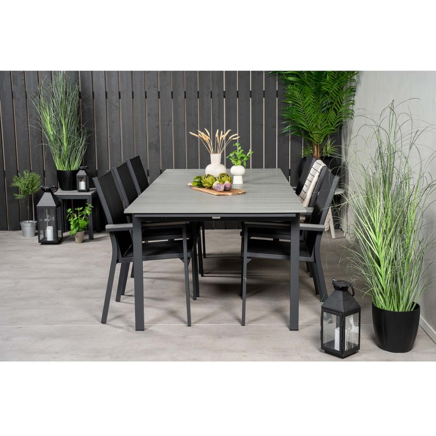 VENTURE DESIGN havest, m. Levels bord, m. udtrk og 6 Parma stole, m. armln - aintwood/alu