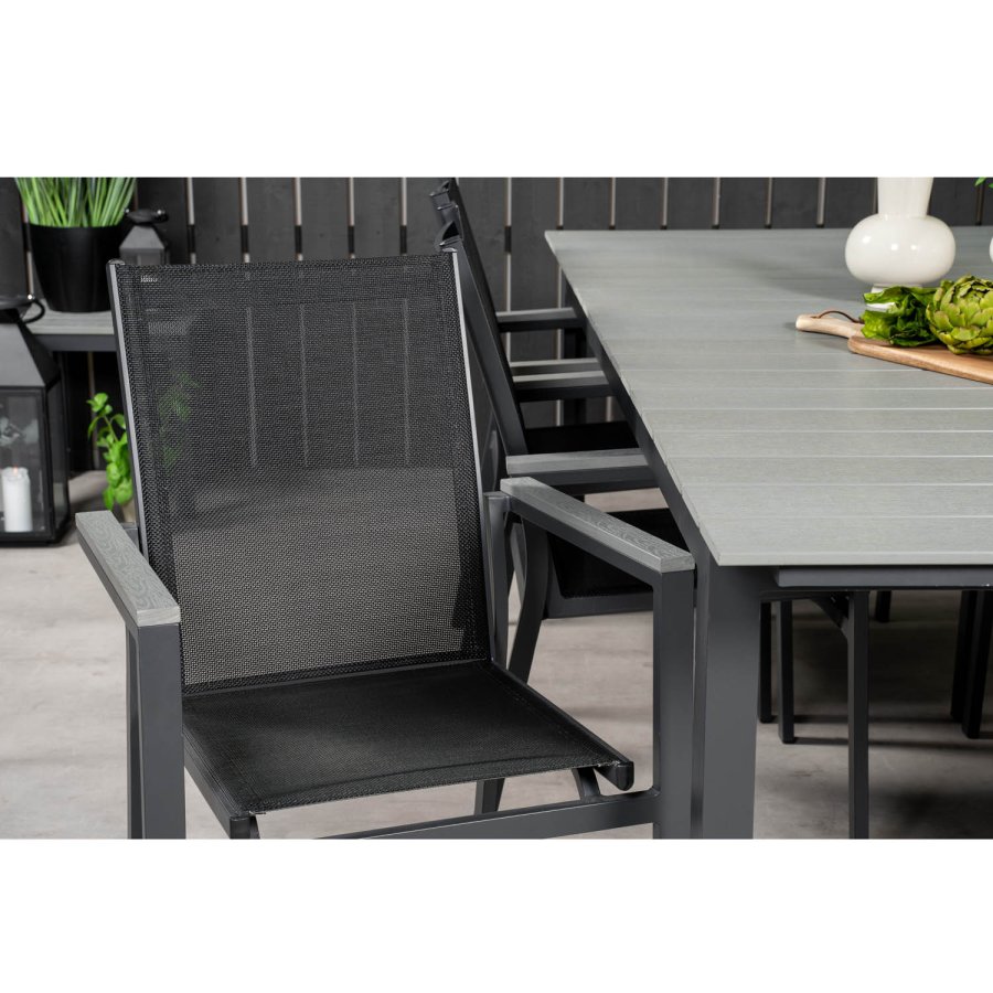 VENTURE DESIGN havest, m. Levels bord, m. udtrk og 6 Parma stole, m. armln - aintwood/alu