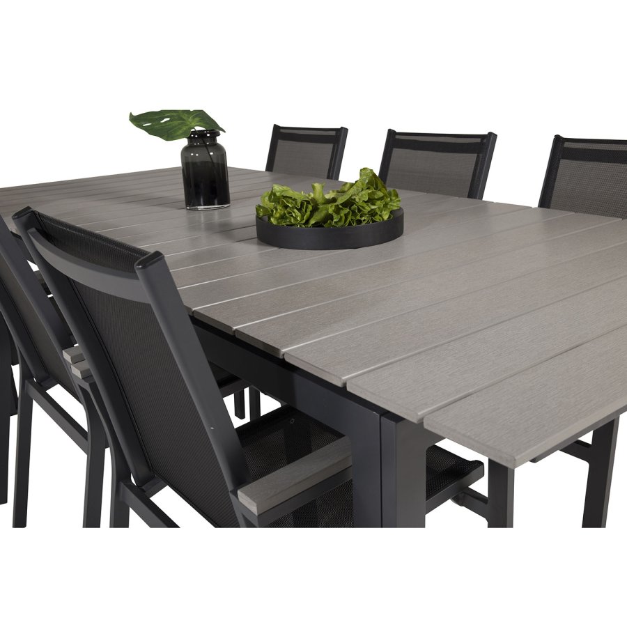 VENTURE DESIGN havest, m. Levels bord, m. udtrk og 6 Parma stole, m. armln - aintwood/alu